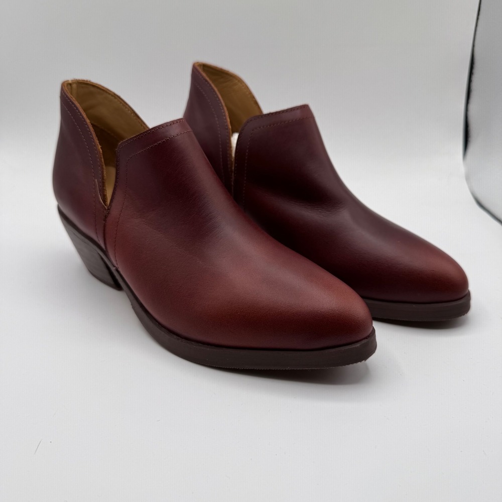 Nisolo Mia Leather Auburn Red Ankle Boots Block Heel Women's 5 New in Box Peru